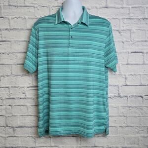 Adidas Mens XL Teal Green Striped Performance Golf Polo Shirt